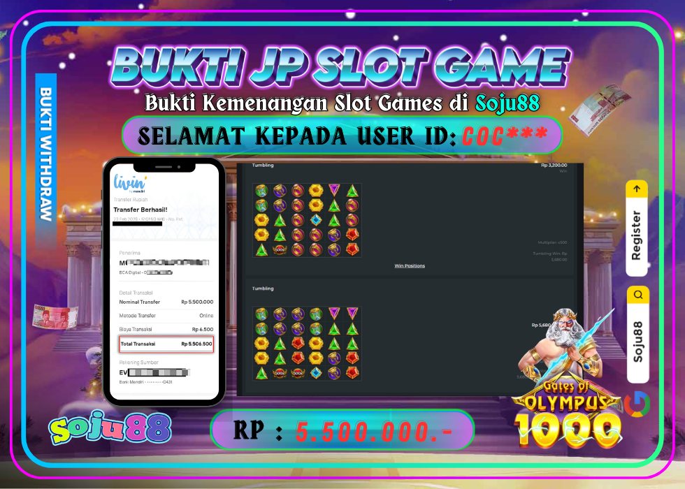 JACKPOT SLOT GAME (GATES OF OLYMPUS 1000) RP.9.500.000,- LUNAS DI SOJU88!