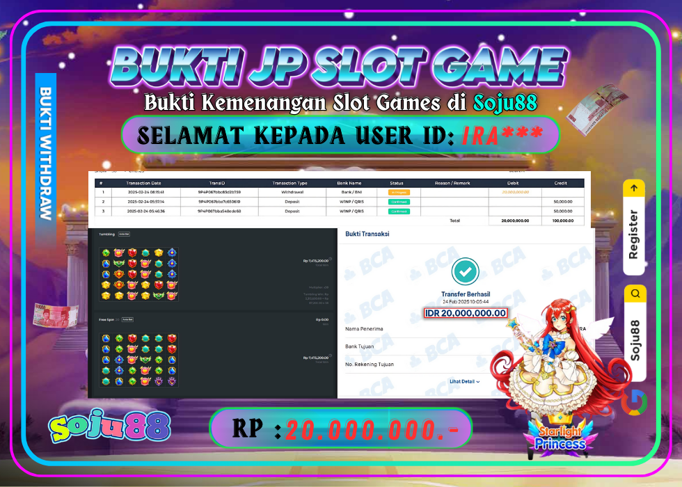 JACKPOT SLOT GAME (STARLIGHT PRINCESS 1000) RP.20.000.000,- LUNAS DI SOJU88!