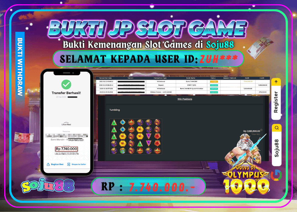 JACKPOT SLOT GAME (GATES OF OLYMPUS 1000) RP.7.740.000,- LUNAS DI SOJU88!