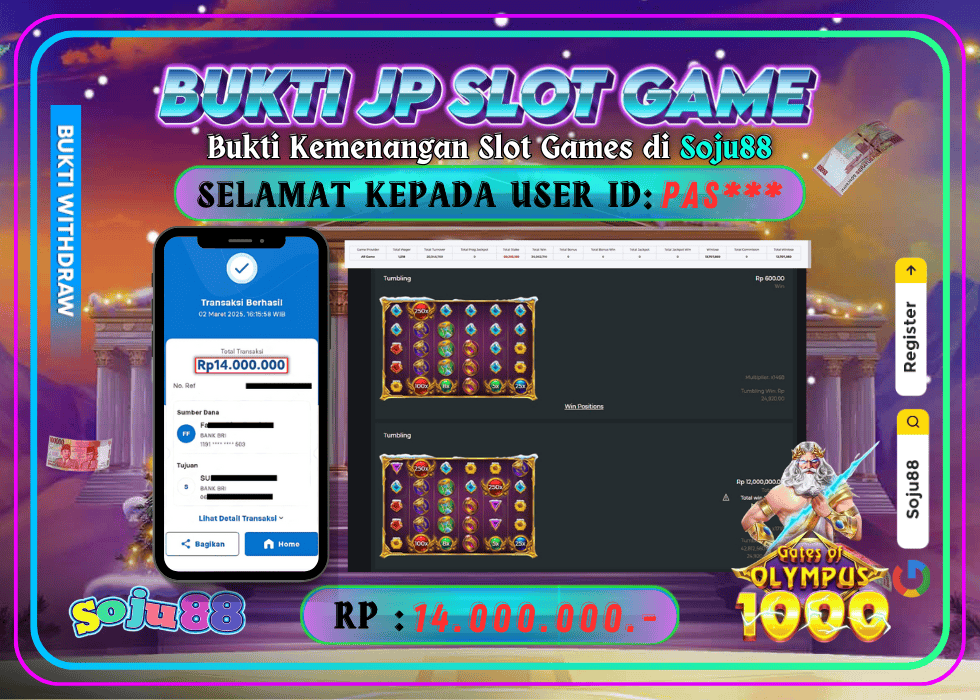JACKPOT SLOT GAME (GATES OF OLYMPUS 1000) RP.15.000.000,- LUNAS DI SOJU88!