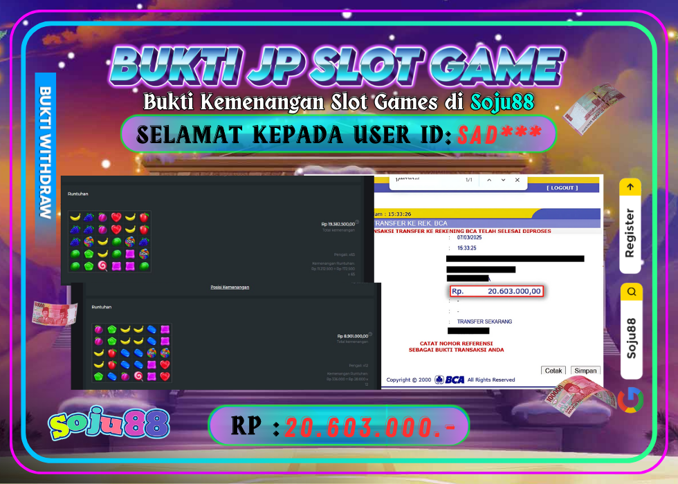 JACKPOT SLOT GAME (PRAGMATICPLAY – SWEET BONANZA) RP.20.603.000,- LUNAS DI SOJU88!