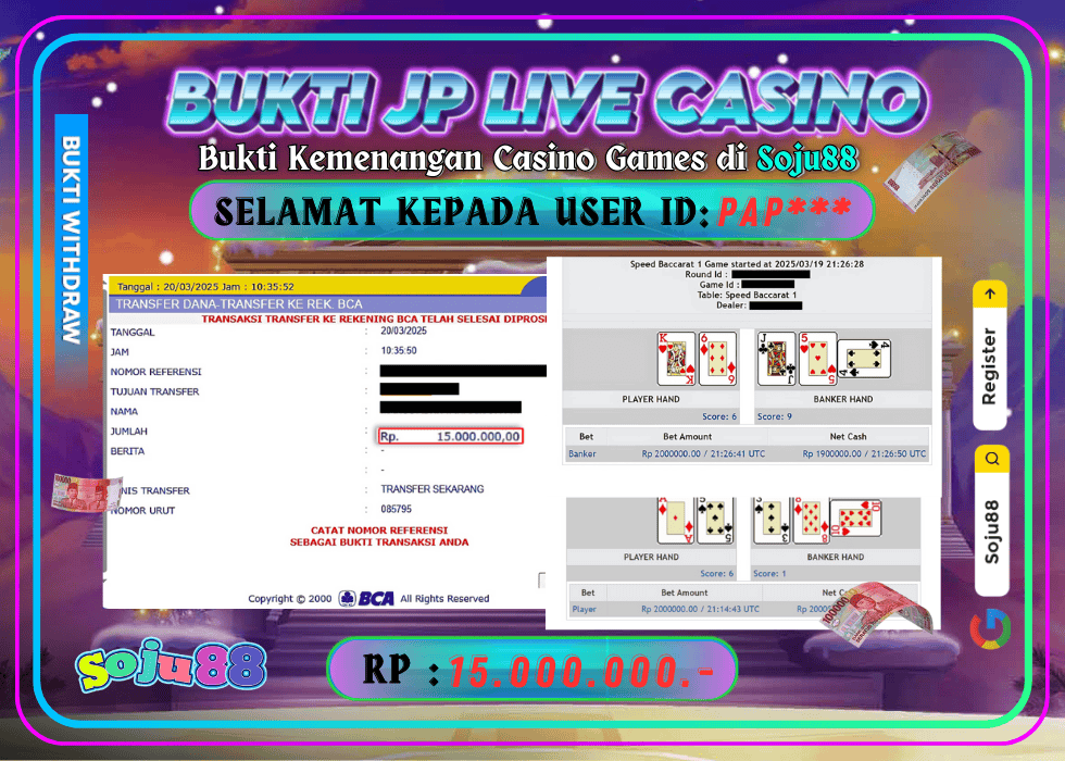 JACKPOT LIVE CASINO GAME (PRAGMATIC PLAY-SPEED BACCARAT A) RP.15.000.000,- LUNAS DI SOJU88!