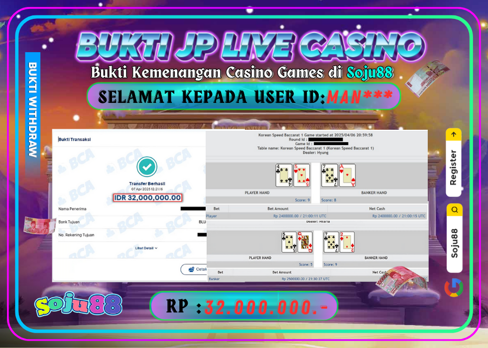 JACKPOT LIVE CASINO GAME (PRAGMATIC PLAY-SPEED BACCARAT 16 – KOREAN) RP.32.000.000,- LUNAS DI SOJU88!