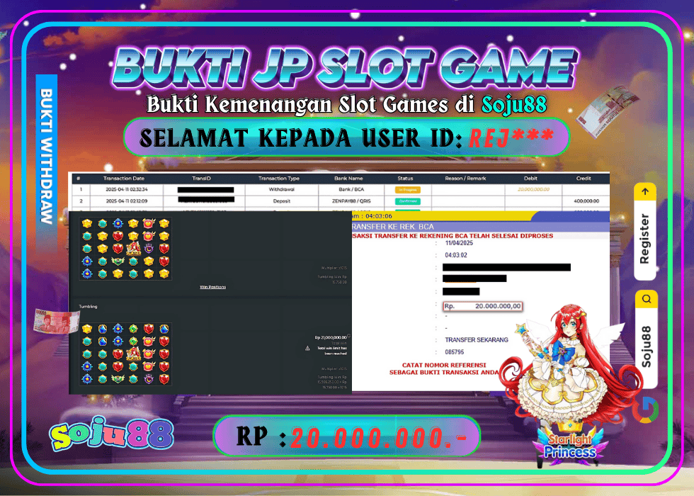 JACKPOT SLOT GAME (STARLIGHT PRINCESS 1000) RP.20.000.000,- LUNAS DI SOJU88!