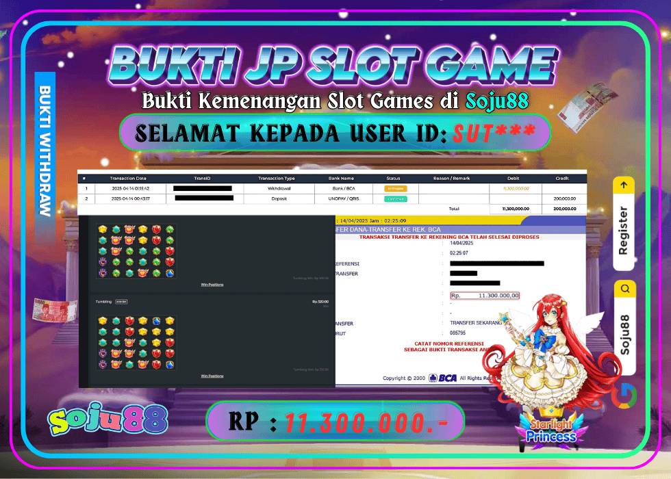 JACKPOT SLOT GAME (STARLIGHT PRINCESS 1000) RP.11.300.000,- LUNAS DI SOJU88!