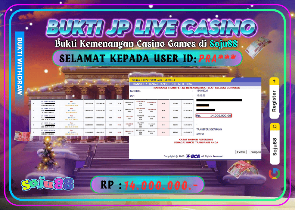 JACKPOT LIVE CASINO GAME (SAGAMING- BAC) RP.14.000.000,- LUNAS DI SOJU88!