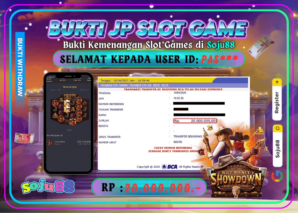 JACKPOT SLOT GAME (PGSOFT- WILD BOUNTY SHOWDOWN) RP.20.000.000,- LUNAS DI SOJU88!