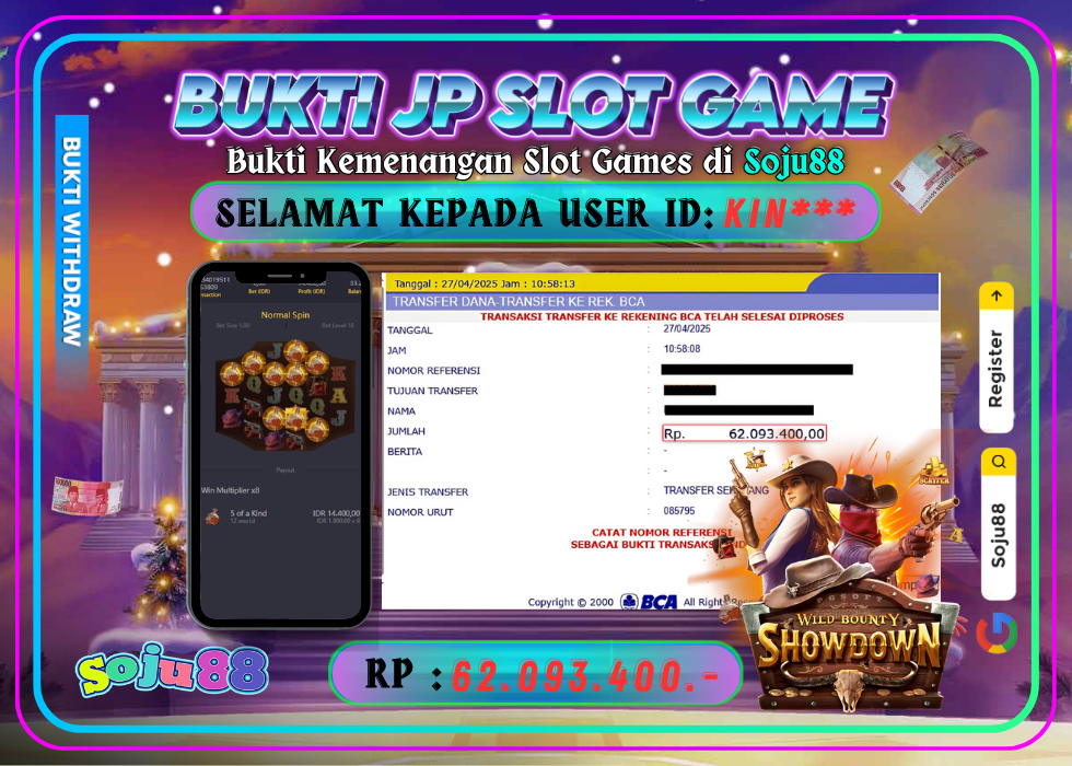 JACKPOT SLOT GAME (PGSOFT- WILD BOUNTY SHOWDOWN) RP.62.093.400,- LUNAS DI SOJU88!