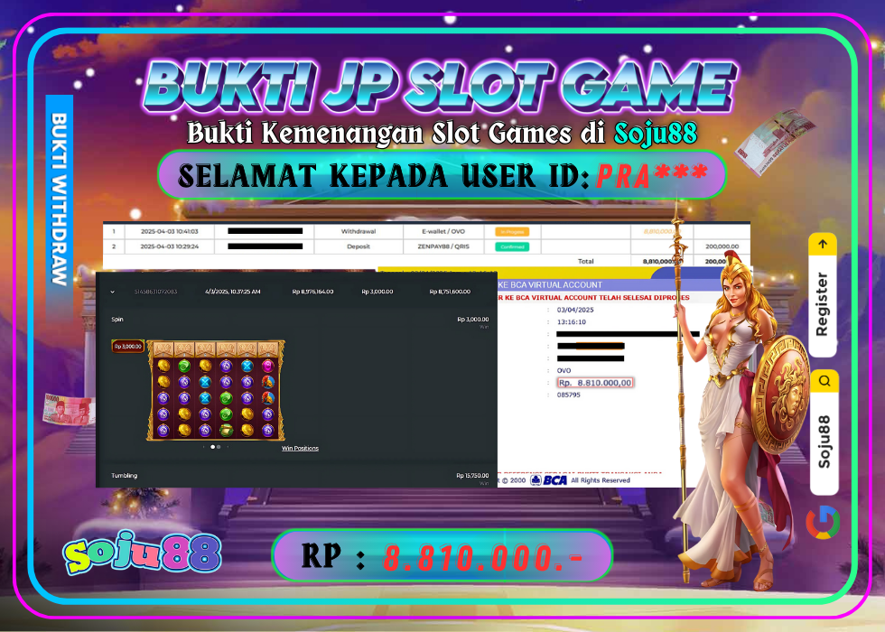 JACKPOT SLOT GAME (PRAGMATICPLAY – WISDOM OF ATHENA 1000) RP.8.810.000,- LUNAS DI SOJU88!