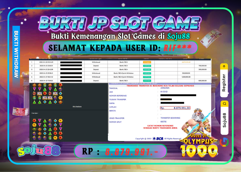 JACKPOT SLOT GAME (GATES OF OLYMPUS 1000) RP.8.879.991,- LUNAS DI SOJU88!