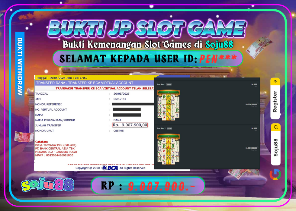 JACKPOT SLOT GAME (PRAGMATICPLAY – MAHJONG WINS 2) RP.9.007.900,- LUNAS DI SOJU88!