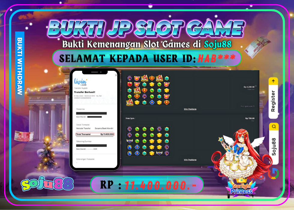 JACKPOT SLOT GAME (STARLIGHT PRINCESS 1000) RP.11.400.000,- LUNAS DI SOJU88!