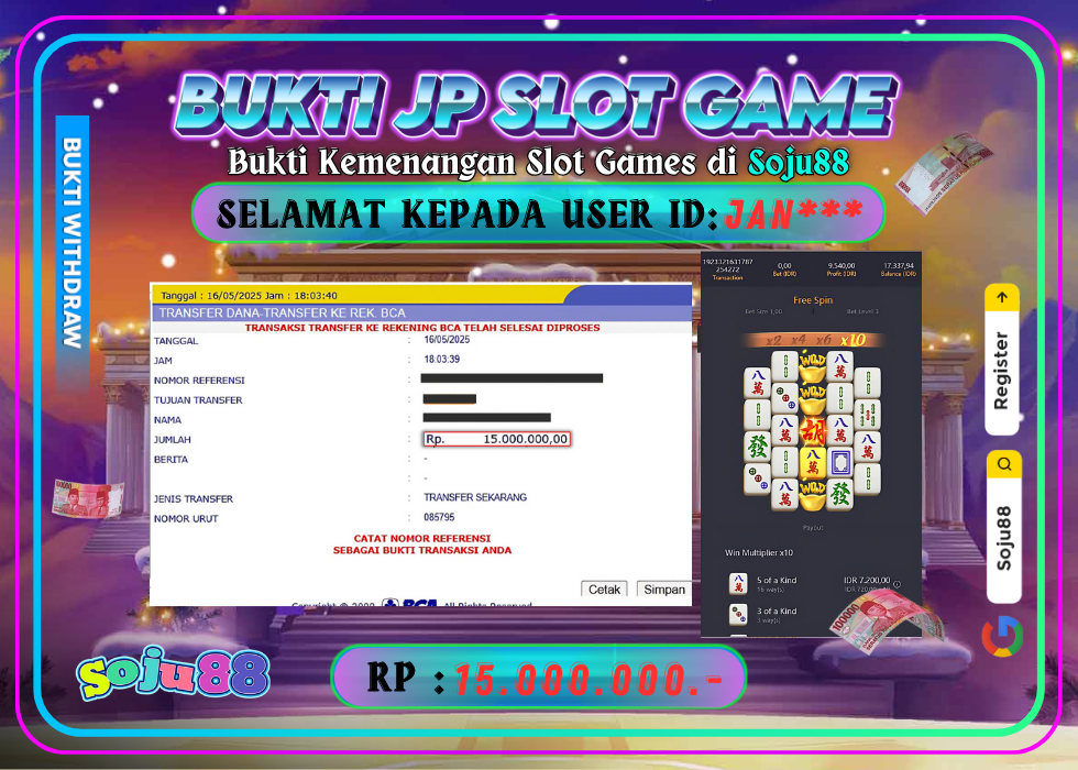 JACKPOT SLOT GAME (PGSOFT – MAHJONG WAYS 2) RP.15.000.000,- LUNAS DI SOJU88!