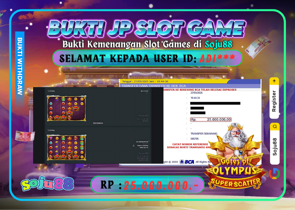 JACKPOT SLOT GAME (GATES OF OLYMPUS SUPER SCATTER) RP.25.000.000,- LUNAS DI SOJU88!