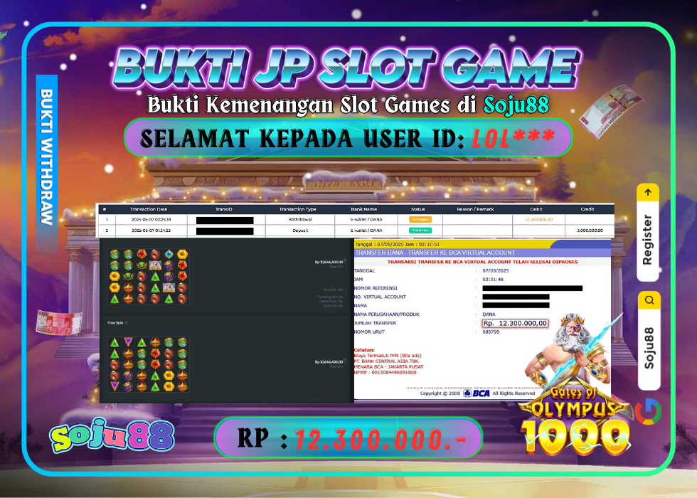 JACKPOT SLOT GAME (GATES OF OLYMPUS 1000) RP.12.300.000,- LUNAS DI SOJU88!