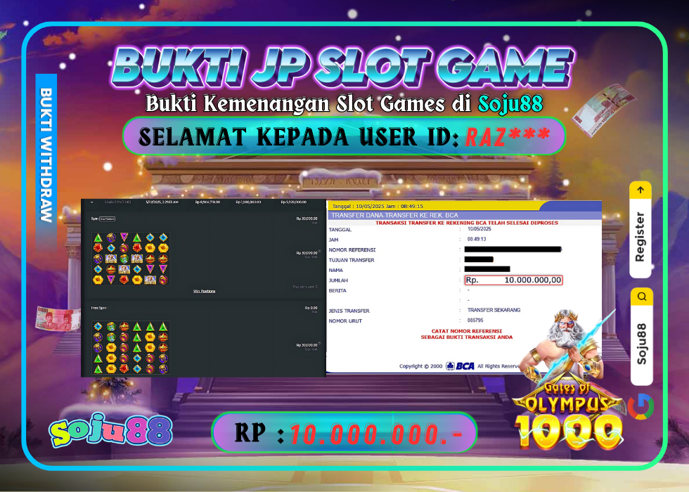 JACKPOT SLOT GAME (GATES OF OLYMPUS 1000) RP.10.000.000,- LUNAS DI SOJU88!