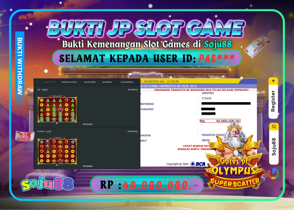 JACKPOT SLOT GAME (GATES OF OLYMPUS SUPER SCATTER) RP.40.000.000,- LUNAS DI SOJU88!