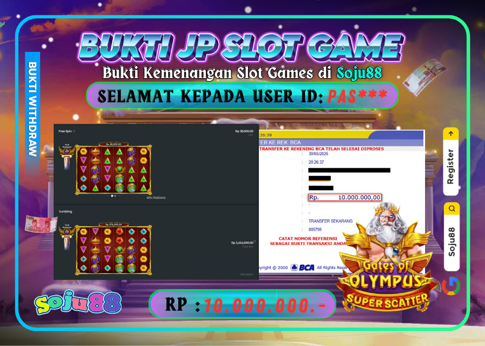 JACKPOT SLOT GAME (GATES OF OLYMPUS SUPER SCATTER) RP.10.000.000,- LUNAS DI SOJU88!