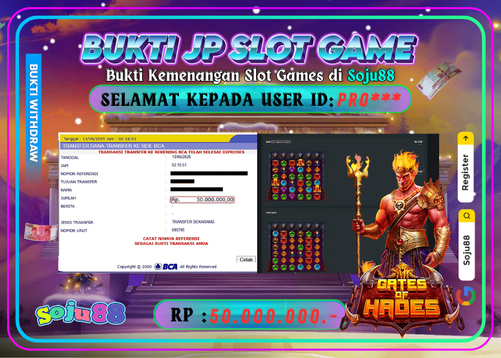 JACKPOT SLOT GAME (PRAGMATICPLAY – GATES OF HADES) RP.50.000.000,- LUNAS DI SOJU88!