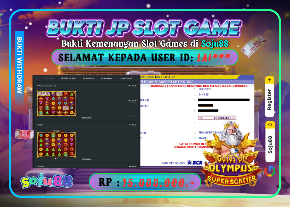 JACKPOT SLOT GAME (GATES OF OLYMPUS SUPER SCATTER) RP.15.000.000,- LUNAS DI SOJU88!