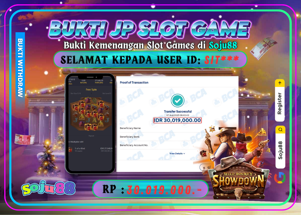 JACKPOT SLOT GAME (PGSOFT- WILD BOUNTY SHOWDOWN) RP.30.019.000,- LUNAS DI SOJU88!