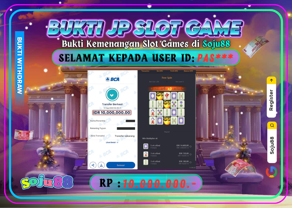 JACKPOT SLOT GAME (PGSOFT – MAHJONG WAYS 2) RP.10.000.000,- LUNAS DI SOJU88!