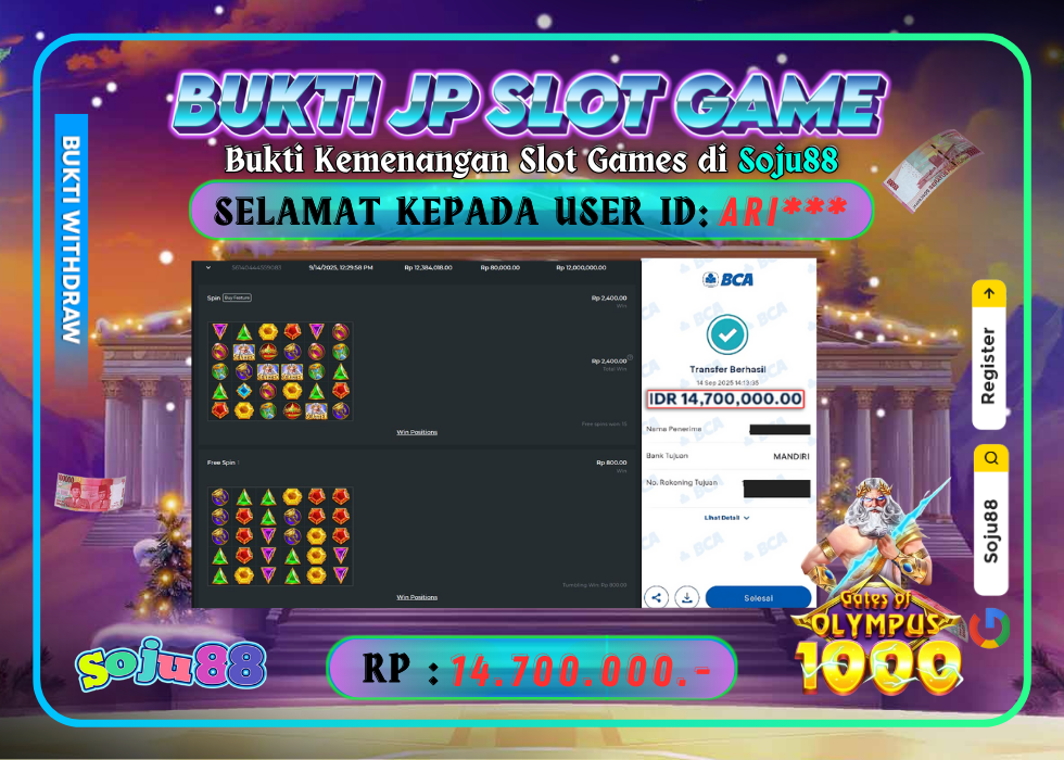 JACKPOT SLOT GAME (GATES OF OLYMPUS 1000) RP.14.700.000,- LUNAS DI SOJU88!