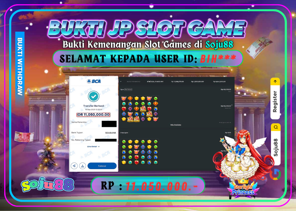 JACKPOT SLOT GAME (STARLIGHT PRINCESS 1000) RP.11.050.000,- LUNAS DI SOJU88!