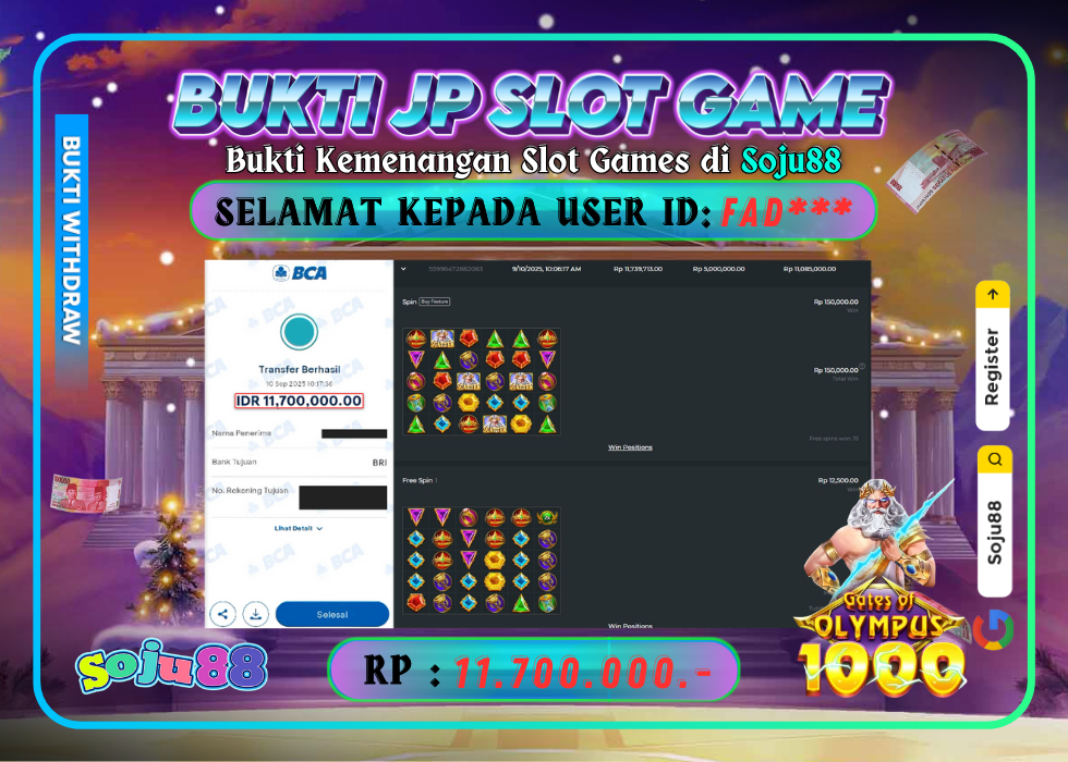 JACKPOT SLOT GAME (GATES OF OLYMPUS 1000) RP.14.000.000,- LUNAS DI SOJU88!