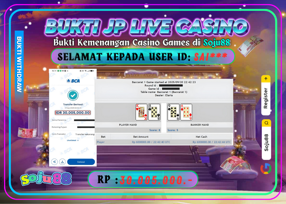 JACKPOT LIVE CASINO GAME (PRAGMATICPLAY – LIVE CASINO) RP.30.005.000,- LUNAS DI SOJU88!