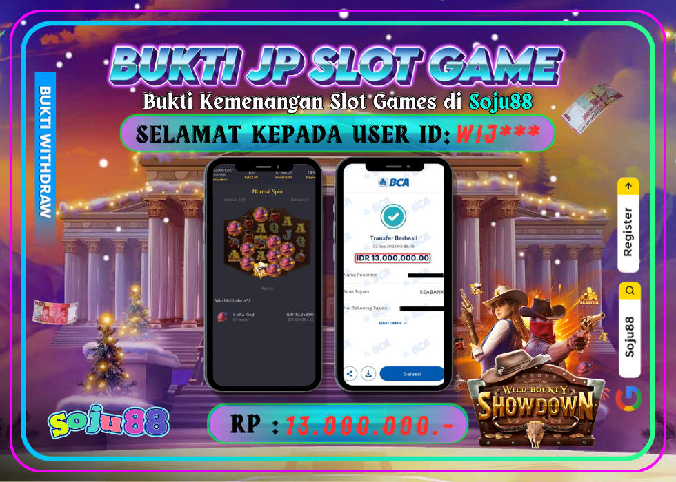 JACKPOT SLOT GAME (PGSOFT- WILD BOUNTY SHOWDOWN) RP.13.000.000,- LUNAS DI SOJU88!