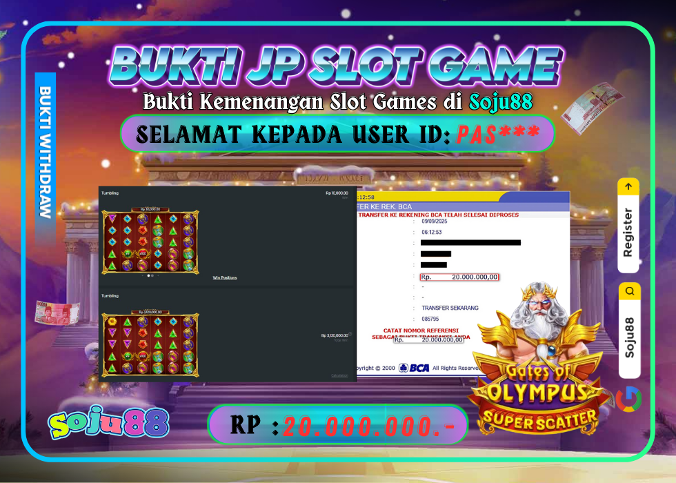 JACKPOT SLOT GAME (GATES OF OLYMPUS SUPER SCATTER) RP.20.000.000,- LUNAS DI SOJU88!