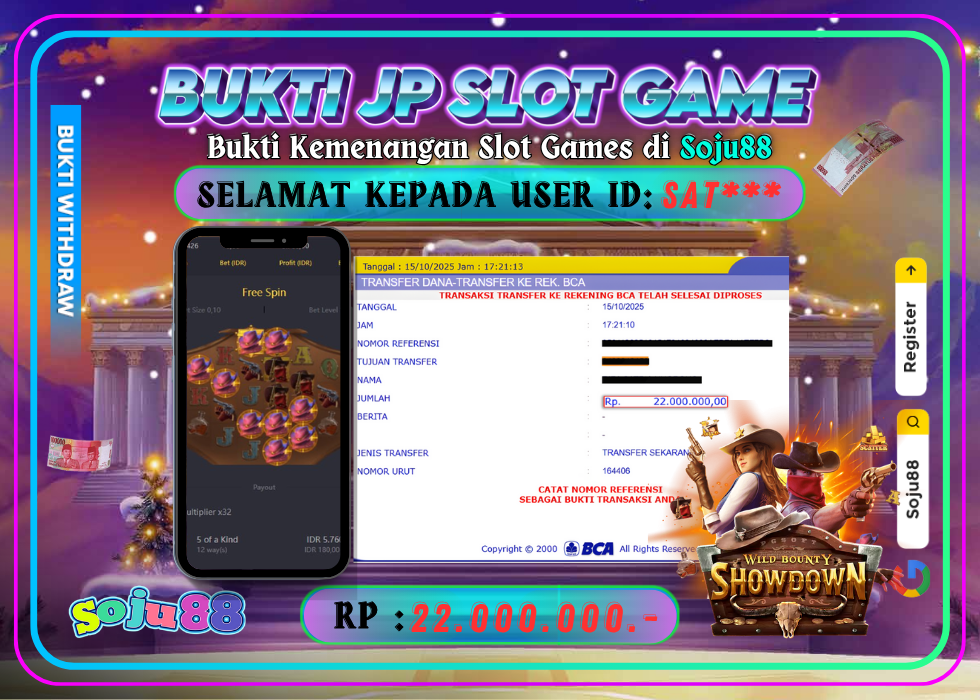 JACKPOT SLOT GAME (PGSOFT- WILD BOUNTY SHOWDOWN) RP.22.000.000,- LUNAS DI SOJU88!