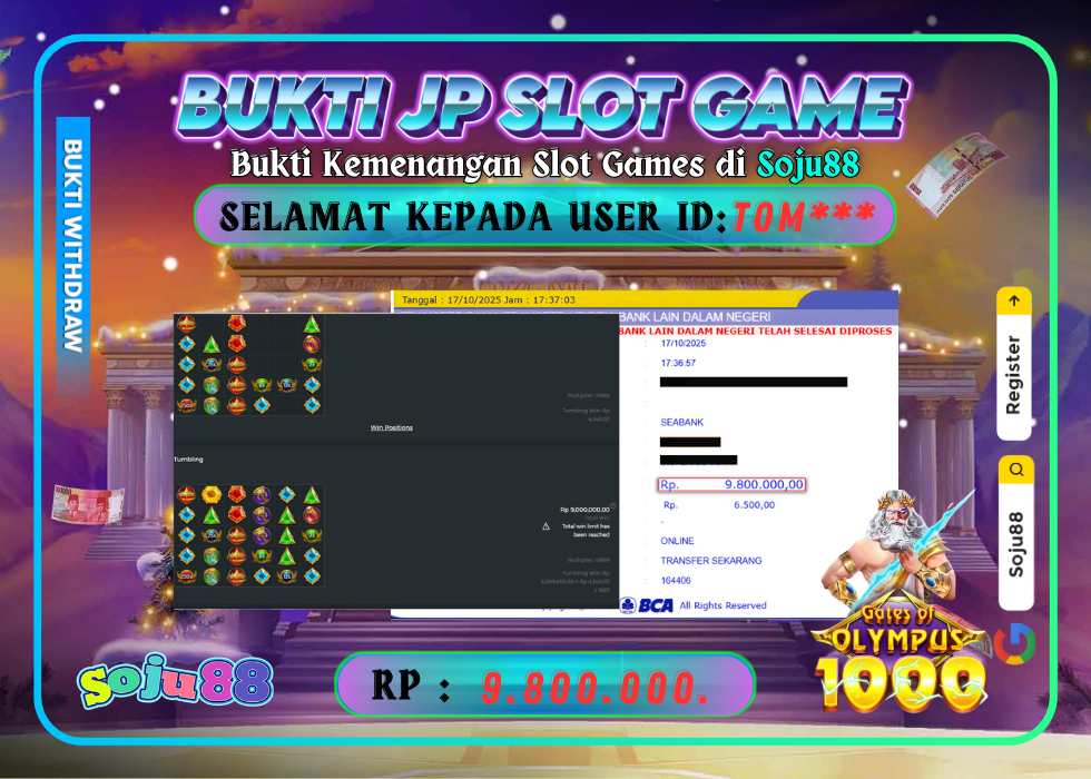 JACKPOT SLOT GAME (GATES OF OLYMPUS 1000) RP.9.800.000,- LUNAS DI SOJU88!