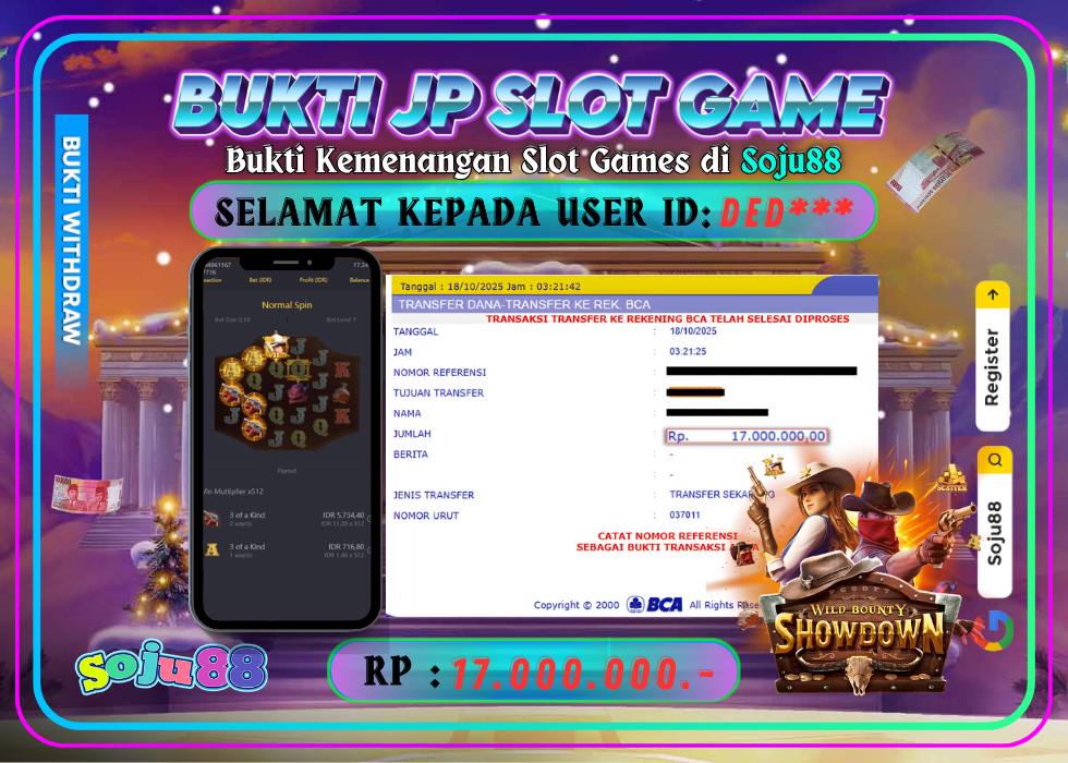 JACKPOT SLOT GAME (PGSOFT- WILD BOUNTY SHOWDOWN) RP.17.000.000,- LUNAS DI SOJU88!