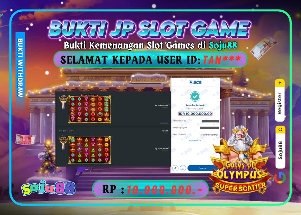 JACKPOT SLOT GAME (PRAGMATICPLAY – SWEET BONANZA SUPER SCATTER) RP.10.000.000,- LUNAS DI SOJU88!