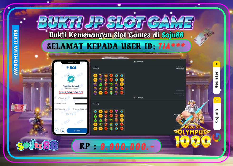 JACKPOT SLOT GAME (GATES OF OLYMPUS 1000) RP.9.900.000,- LUNAS DI SOJU88!