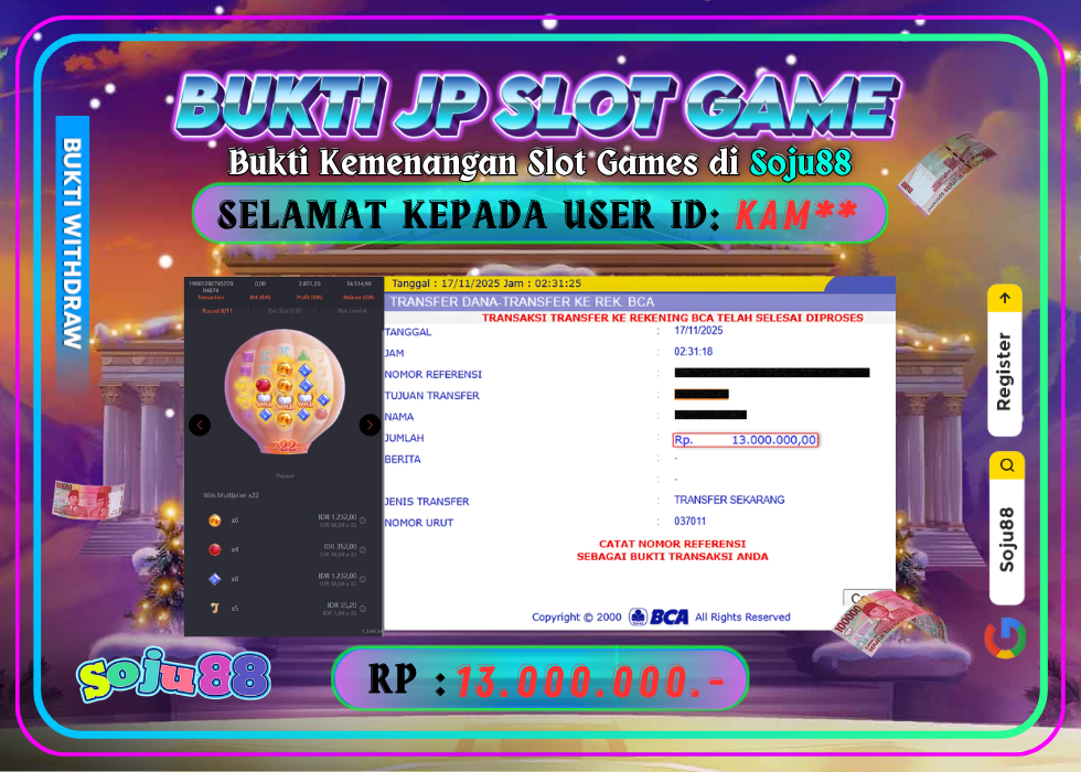 JACKPOT SLOT GAME (SKYLIGHT WONDERS) RP.13.000.000,- LUNAS DI SOJU88!