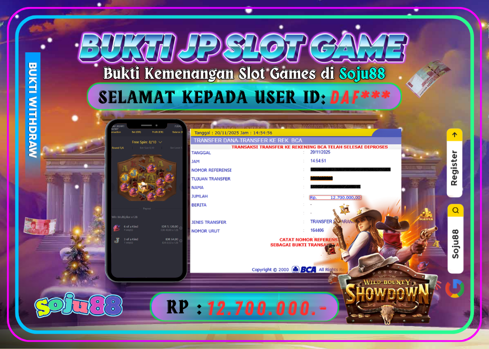 JACKPOT SLOT GAME (PGSOFT- WILD BOUNTY SHOWDOWN) RP.12.700.000,- LUNAS DI SOJU88!