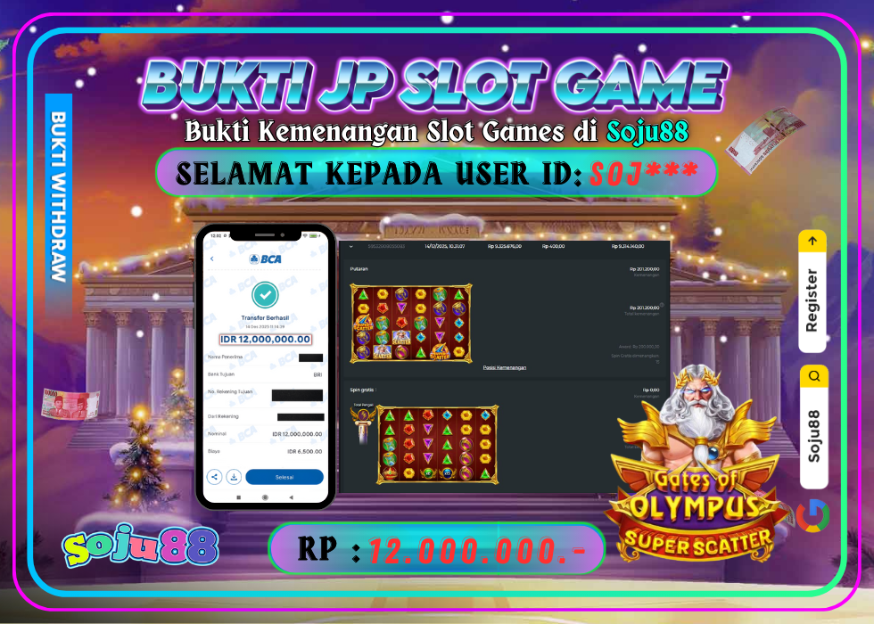 JACKPOT SLOT GAME (GATES OF OLYMPUS SUPER SCATTER) RP.12.000.000,- LUNAS DI SOJU88!