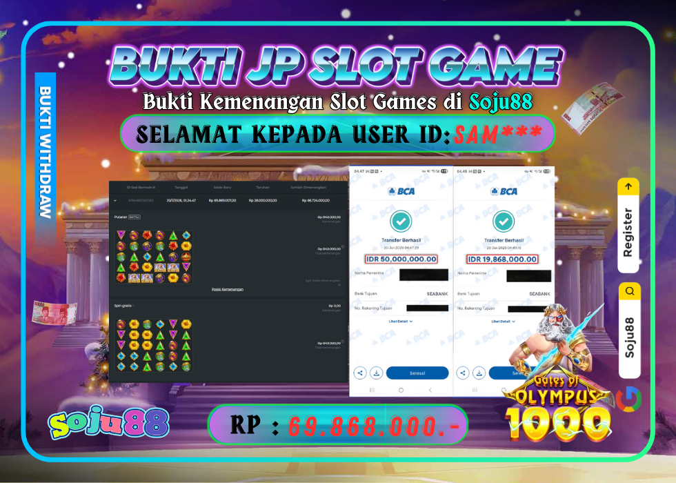 JACKPOT SLOT GAME (GATES OF OLYMPUS 1000) RP.69.868.000,- LUNAS DI SOJU88!
