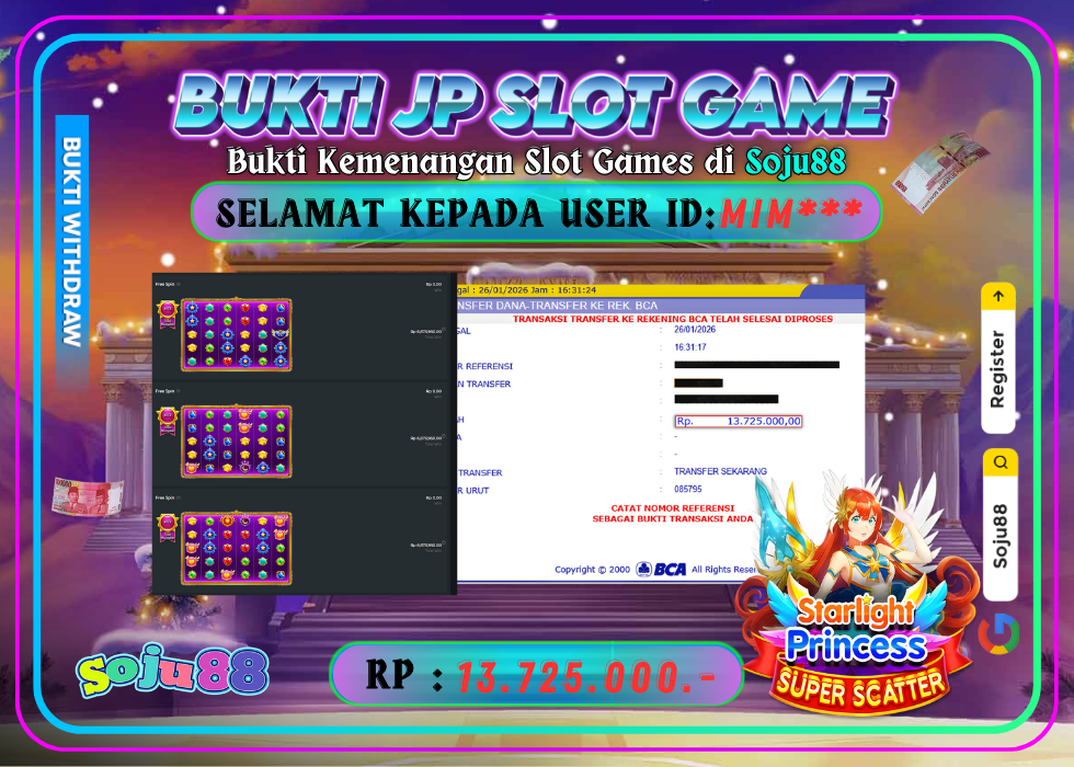 JACKPOT SLOT GAME (STARLIGHT PRINCESS SUPER SCATTER) RP.13.725.000,- LUNAS DI SOJU88!