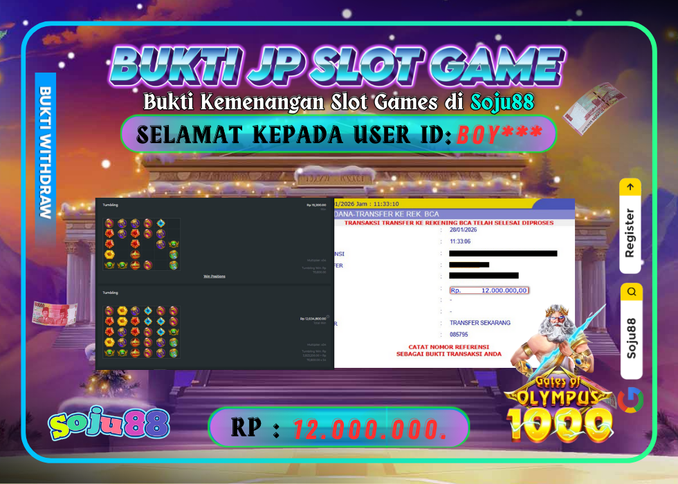 JACKPOT SLOT GAME (GATES OF OLYMPUS 1000) RP.12.000.000,- LUNAS DI SOJU88!