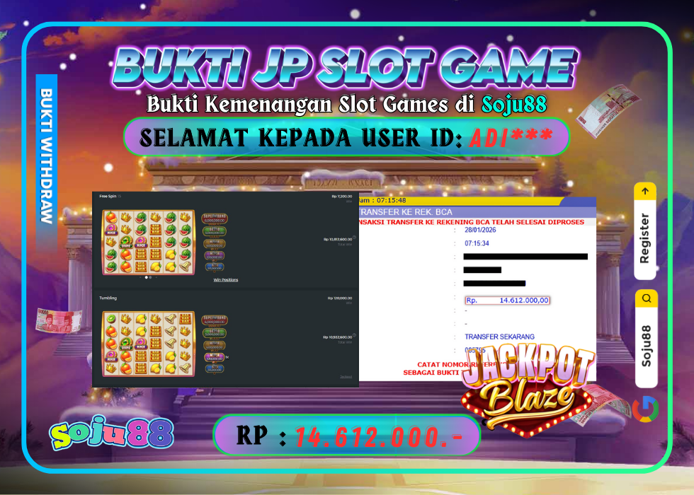 JACKPOT SLOT GAME (PRAGMATICPLAY – JACKPOT BLAZE) RP.14.612.000,- LUNAS DI SOJU88!