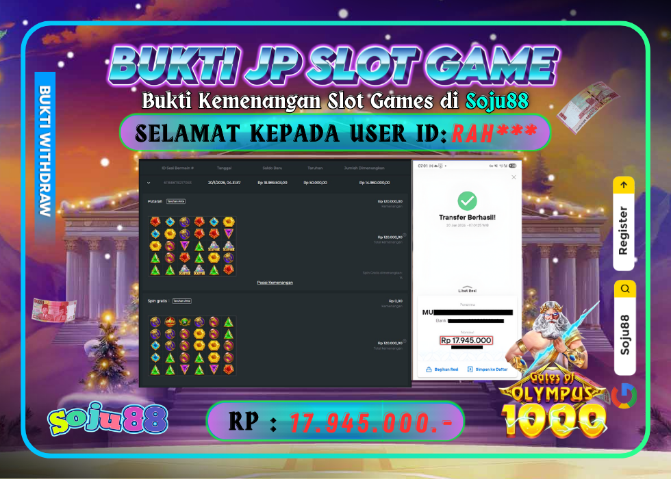 JACKPOT SLOT GAME (GATES OF OLYMPUS 1000) RP.17.945.000,- LUNAS DI SOJU88!