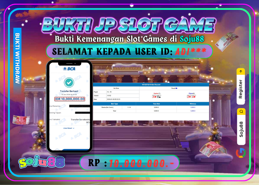 JACKPOT SLOT GAME (DREAM GAMING) RP.10.000.000,- LUNAS DI SOJU88!