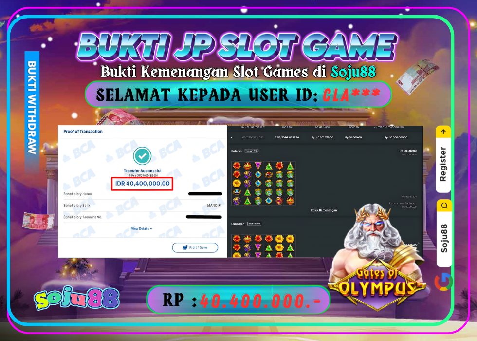 JACKPOT SLOT GAME (PRAGMATICPLAY – Gates of Olympus™) RP.40.400.000,- LUNAS DI SOJU88!