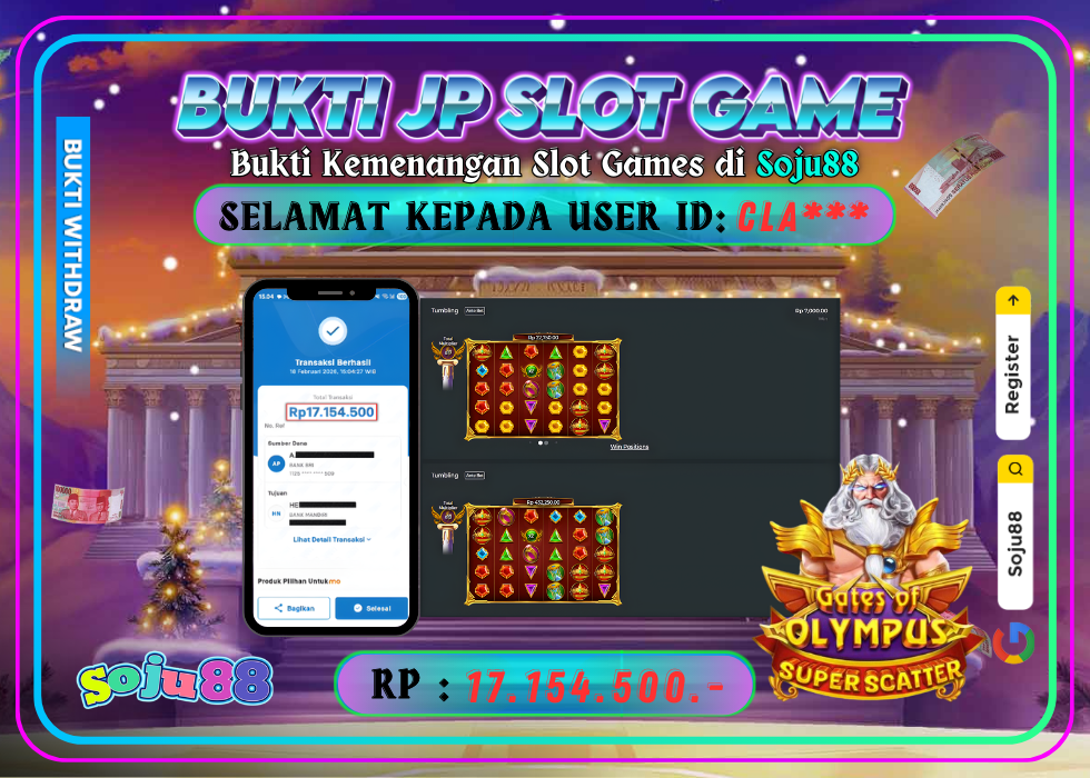 JACKPOT SLOT GAME (GATES OF OLYMPUS SUPER SCATTER) RP.17.154.500,- LUNAS DI SOJU88!