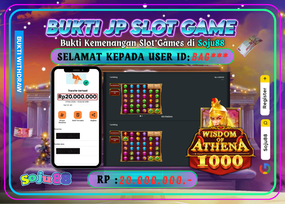 JACKPOT SLOT GAME (PRAGMATICPLAY – WISDOM OF ATHENA 1000) RP.20.000.000,- LUNAS DI SOJU88!