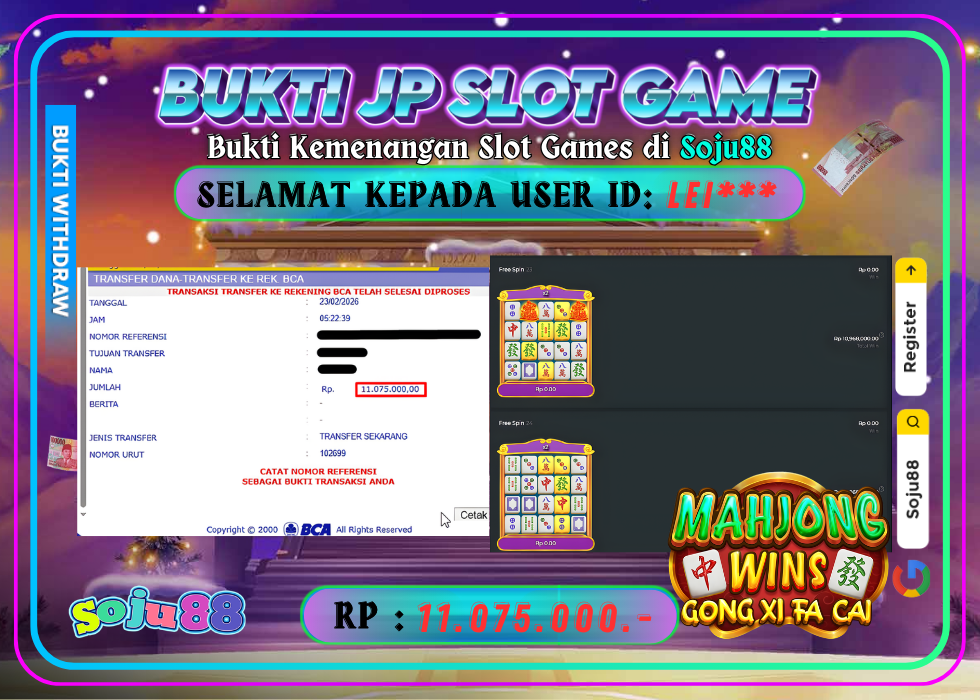 JACKPOT SLOT GAME (PRAGMATICPLAY- MAHJONG WINS – GONG XI FA CAI) RP.11.075.000,- LUNAS DI SOJU88!